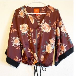 Chelsea & Violet Wine Floral Jacket Bomber Small